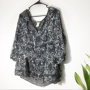 Faded Glory Velvet Peplum 3/4 Sleeve Top Size 2X
